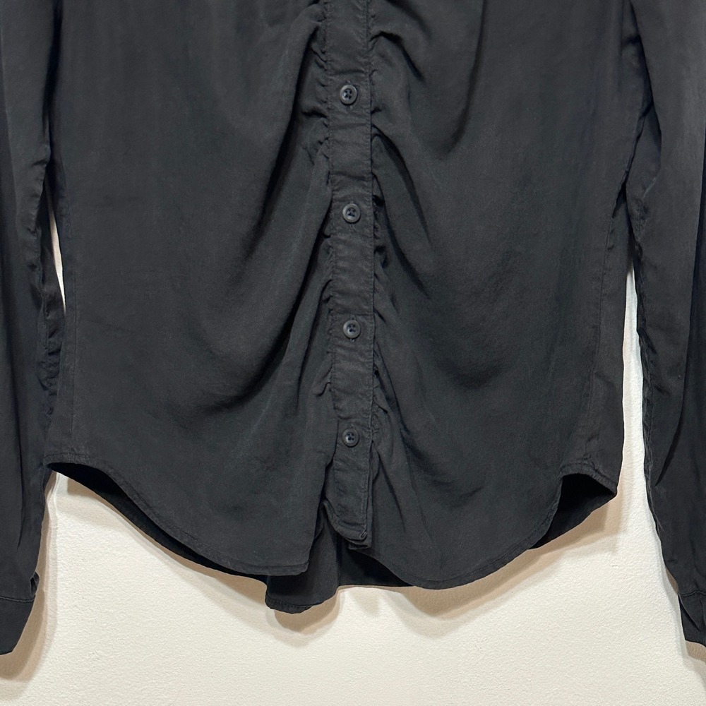 Cloth & Stone Ruched Front Tencel Button Down Shirt Womens Small Black Casual - Picture 3 of 9